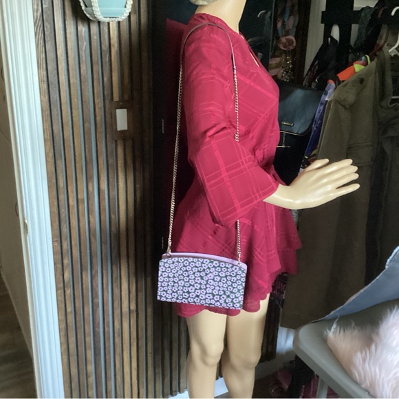 Kate spade crossbody a in purple and green floral with chain and leather strap - Picture 7 of 8